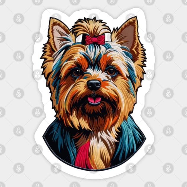 Yorkie with Bow Embroidered Patch Sticker by Xie